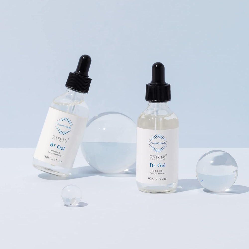 OxygenCeuticals B5 Gel with hyaluronic acid for lasting moisture.