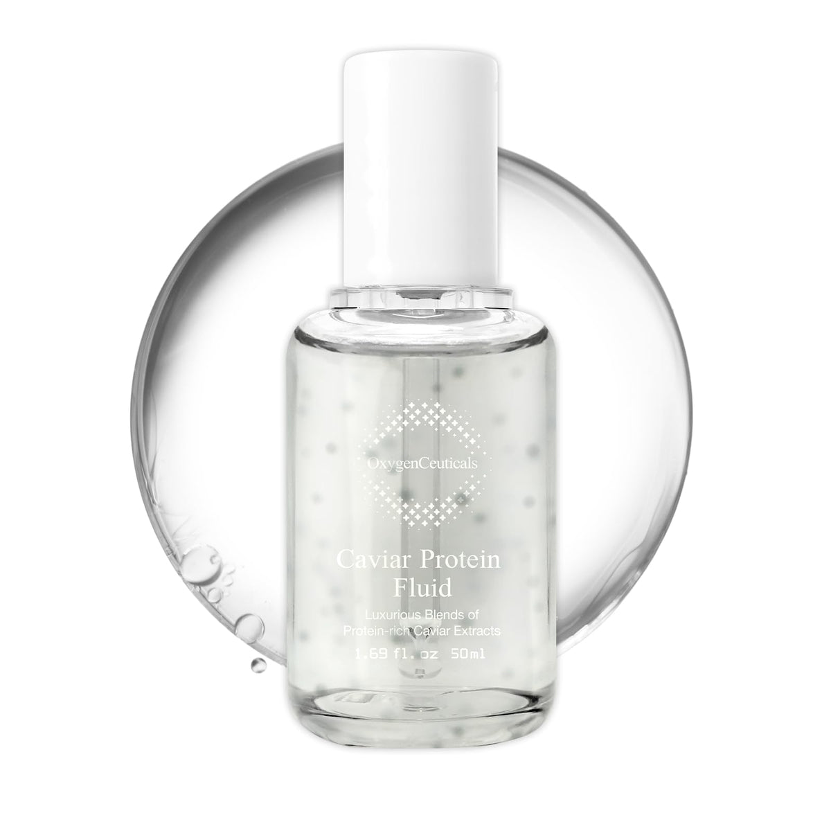 OxygenCeuticals Caviar Protein Fluid bottle for brightening and firming skin.