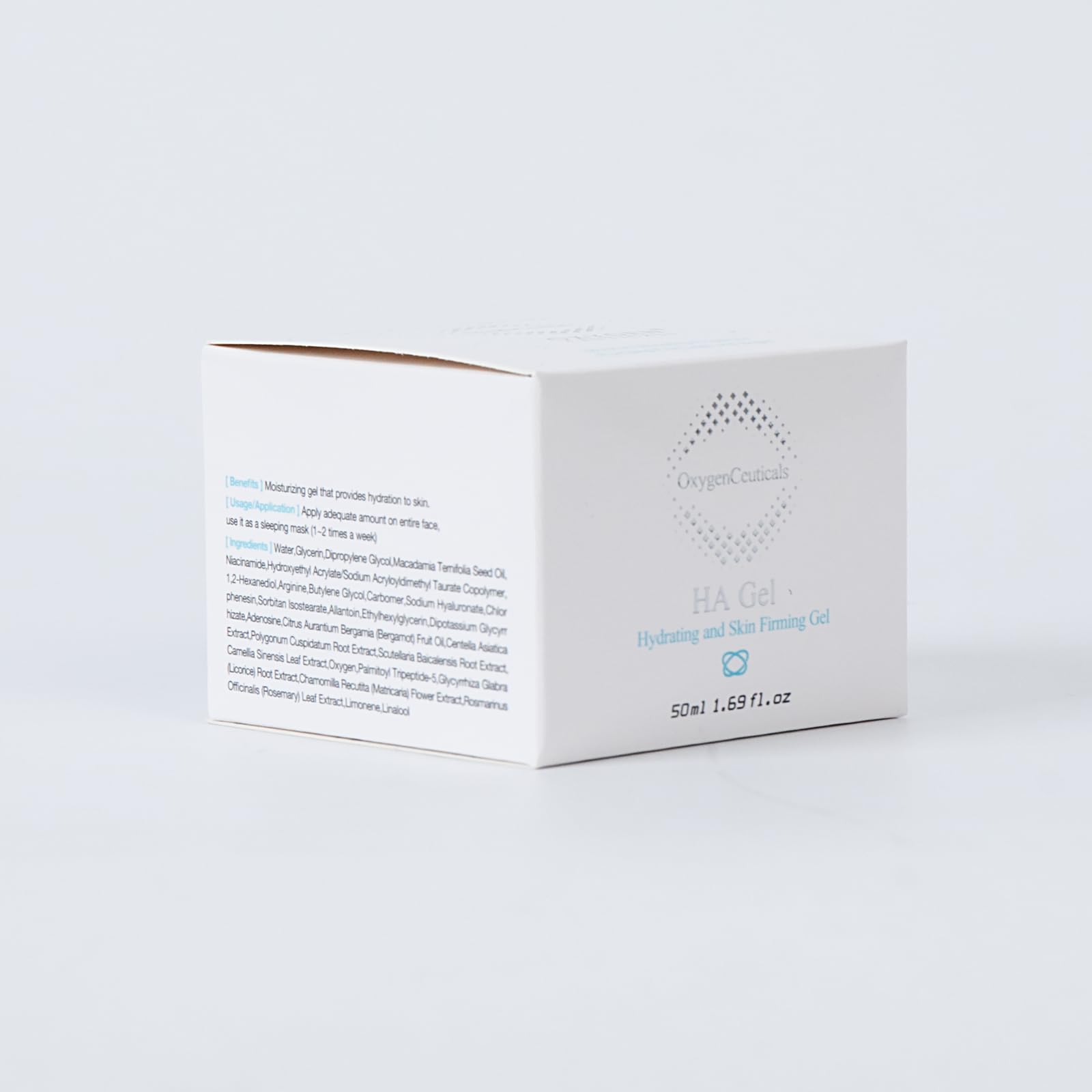 OxygenCeuticals HA Gel dispenser pump shown for easy application and lightweight texture