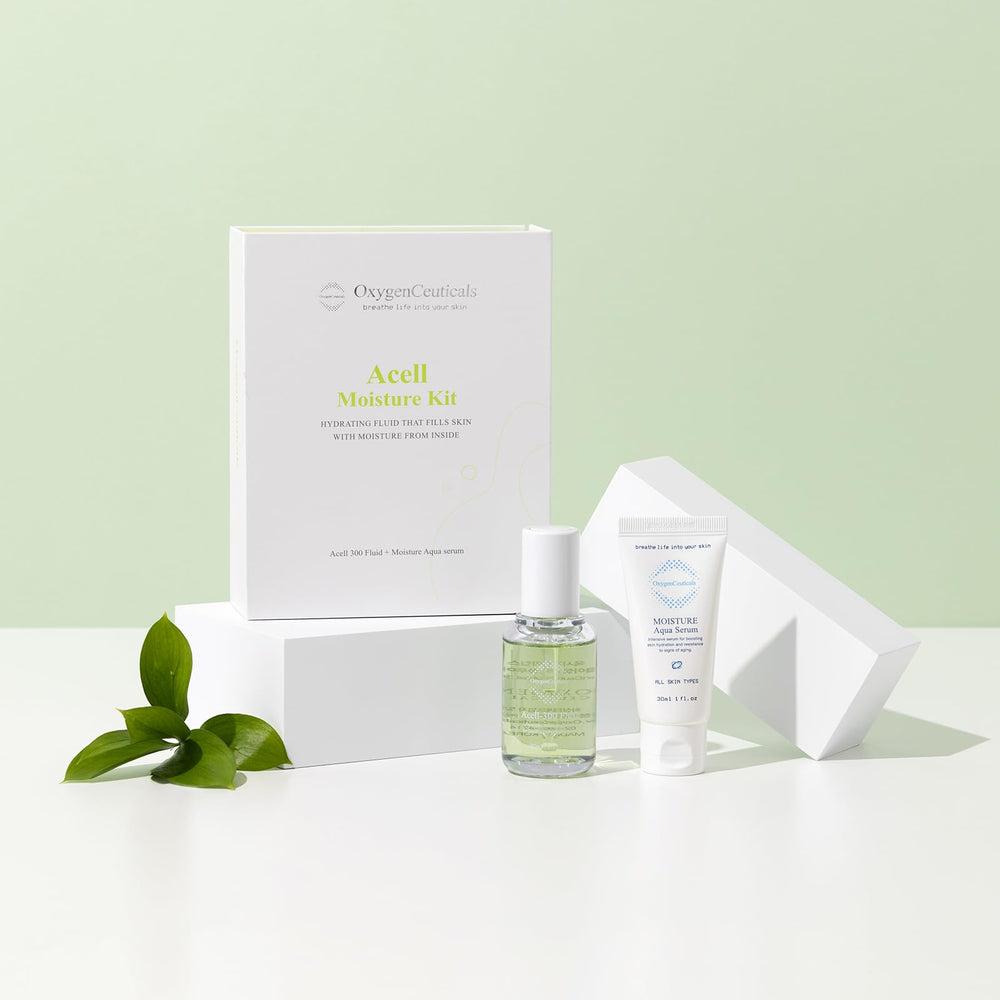 OxygenCeuticals Moisture Aqua Serum bottle delivering lightweight hydration.