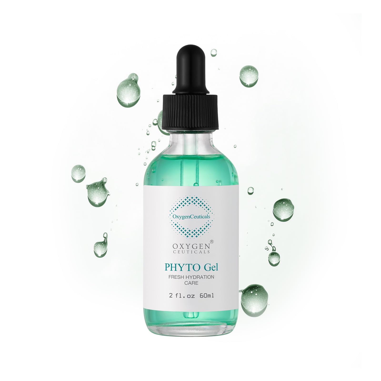 OxygenCeuticals Phyto Gel bottle pour illustrating hydrating serum for brightening and soothing skin