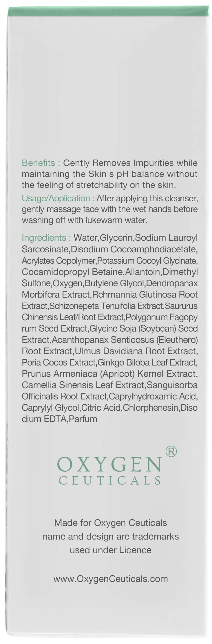 Plant extracts and balanced formula support gentle cleansing with OxygenCeuticals