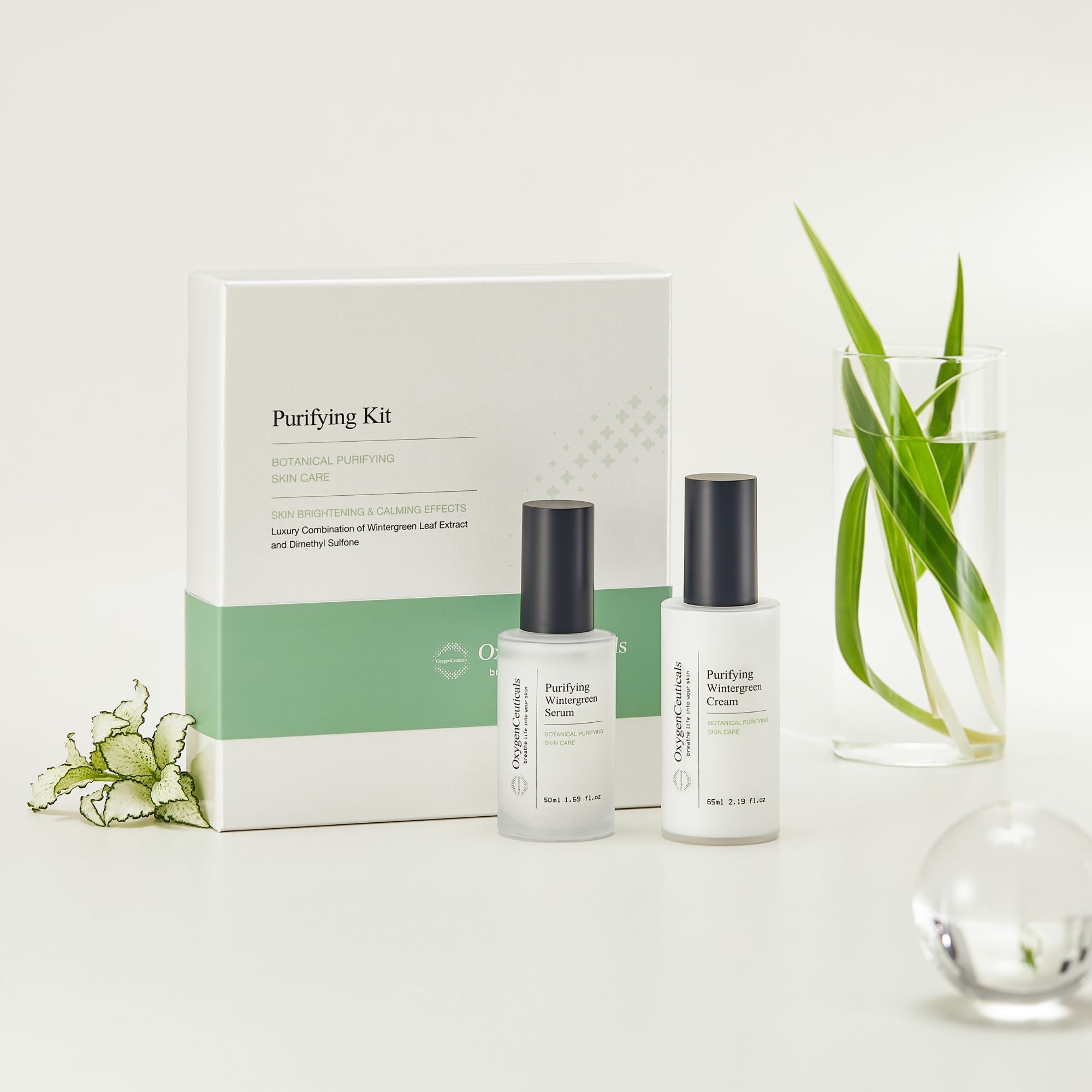 OxygenCeuticals Purifying Wintergreen Serum bottle highlighting calming blemishes.