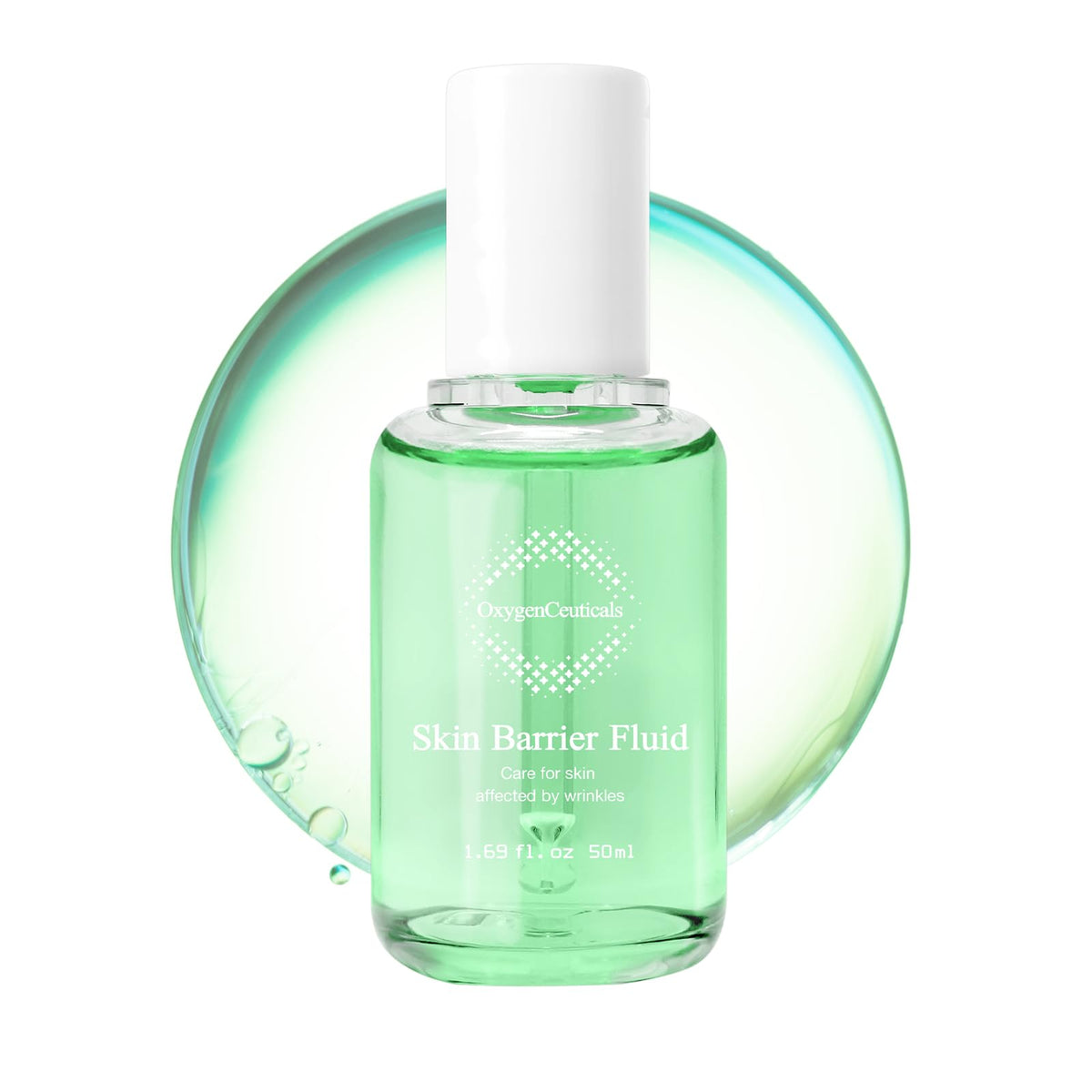 OxygenCeuticals Skin Barrier Fluid bottle close-up for premium hydration and elasticity