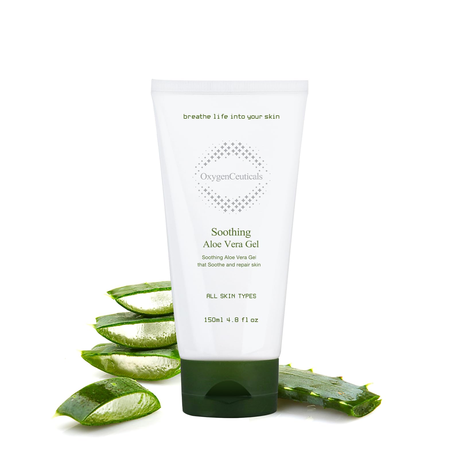 OxygenCeuticals soothing aloe bottle front shows alcohol-free hydration