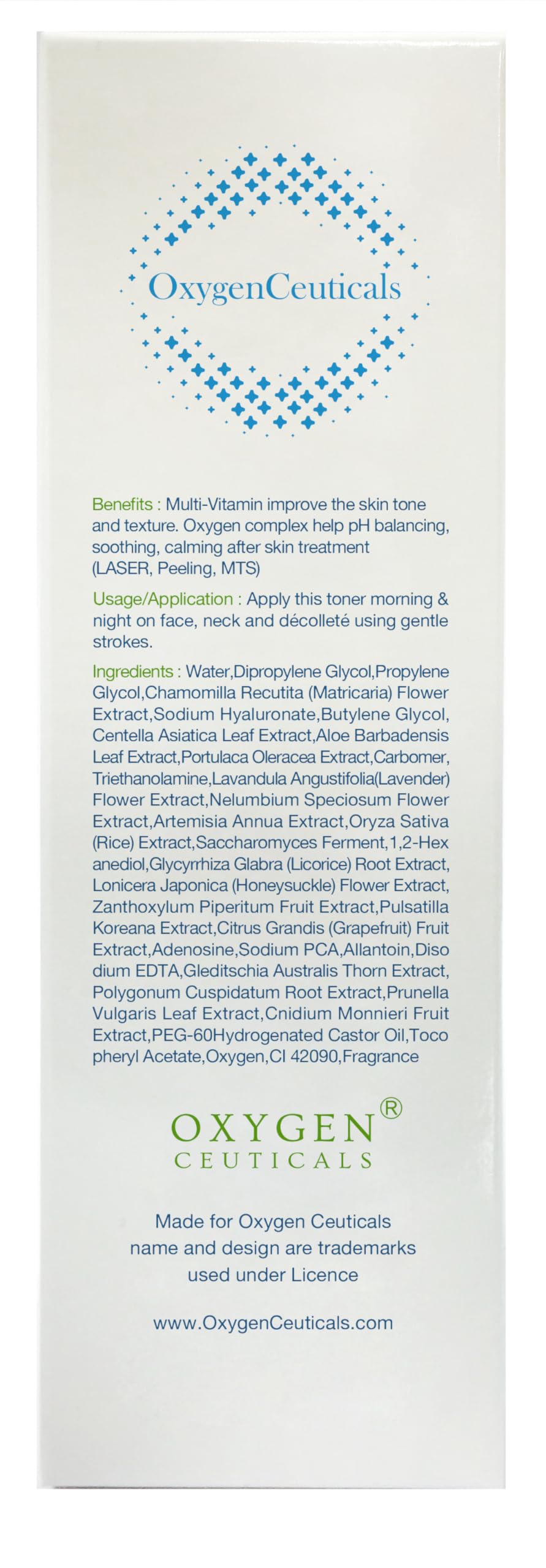 OxygenCeuticals Toning Gel routine setup assists hydrated, calm morning skincare.