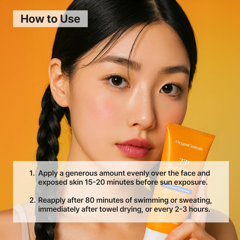 OxygenCeuticals TP Sun Guard on sunny beach demonstrates daily outdoor protection.