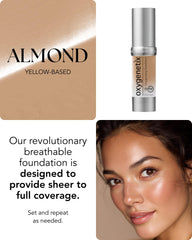 Oxygenetix Almond foundation closeup of buildable coverage finish.