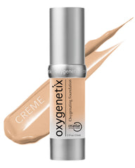 Oxygenetix Oxygenating Foundation Creme bottle with airless pump provides weightless, buildable coverage.