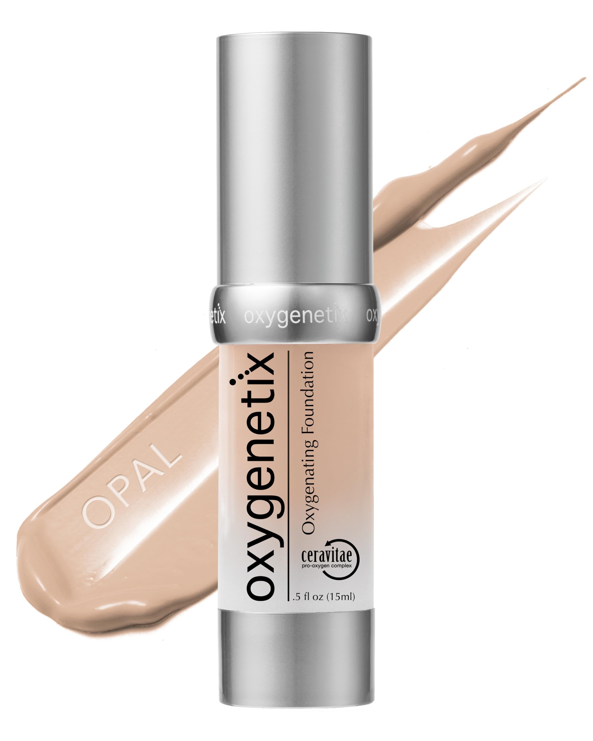 Oxygenetix Oxygenating Foundation Opal pump bottle close-up for breathable, buildable coverage.