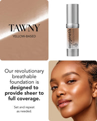 Oxygenetix Oxygenating Foundation Tawny on-skin close-up; weightless, natural-looking skin.