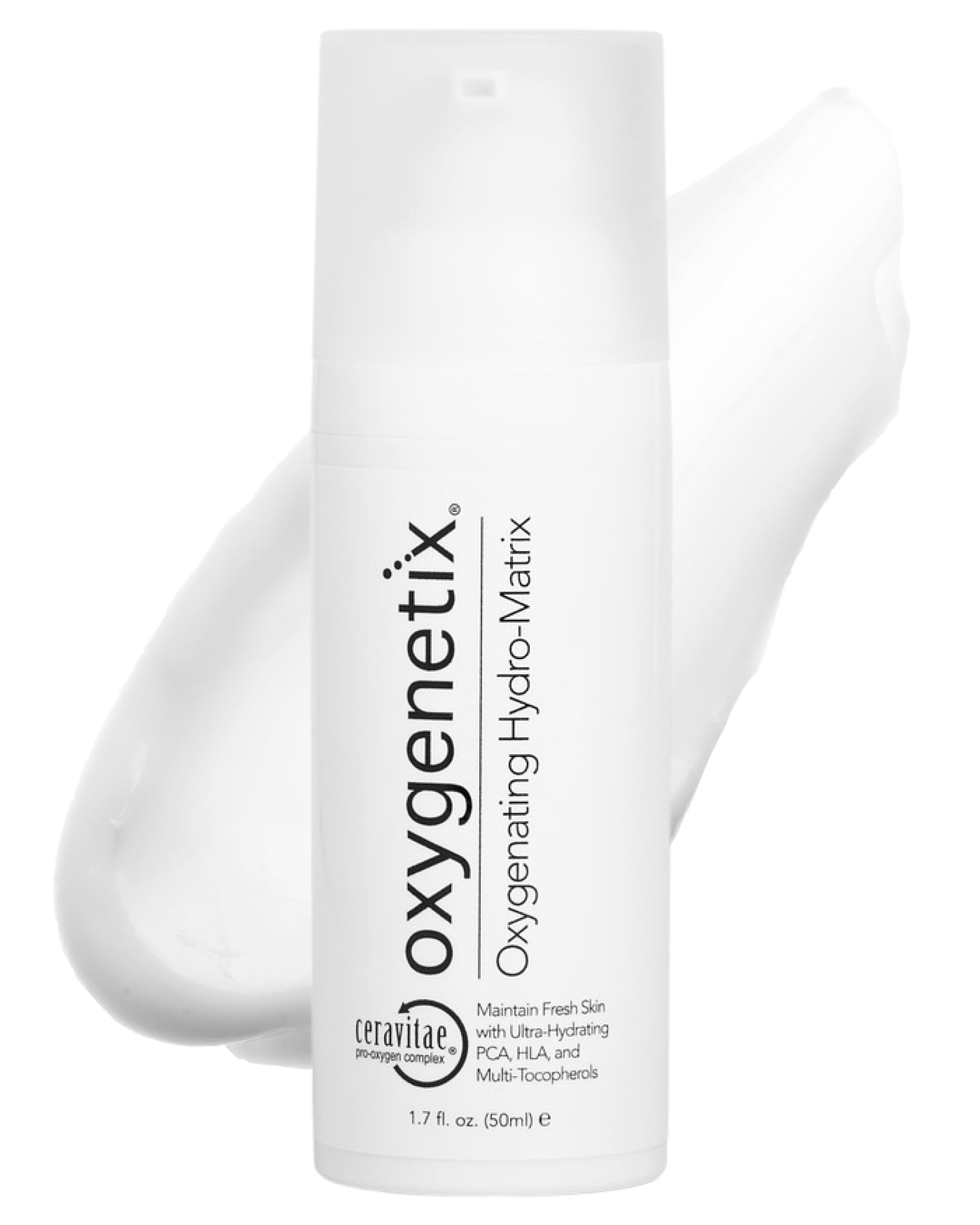 Oxygenetix Oxygenating Hydro-Matrix bottle showing weightless hydration for sensitive skin.