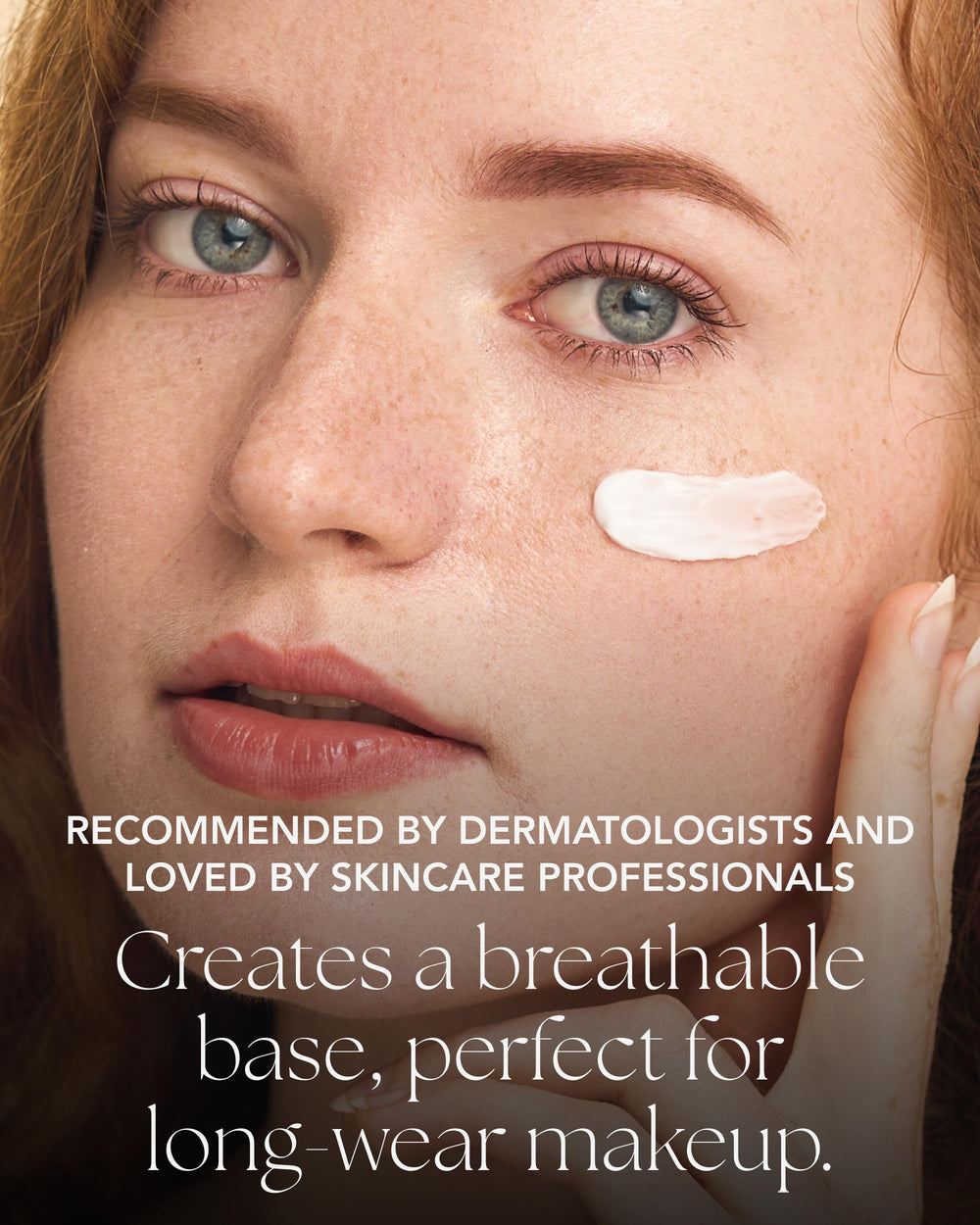 Texture close-up shows creamy, fast-absorbing consistency ideal for daily use