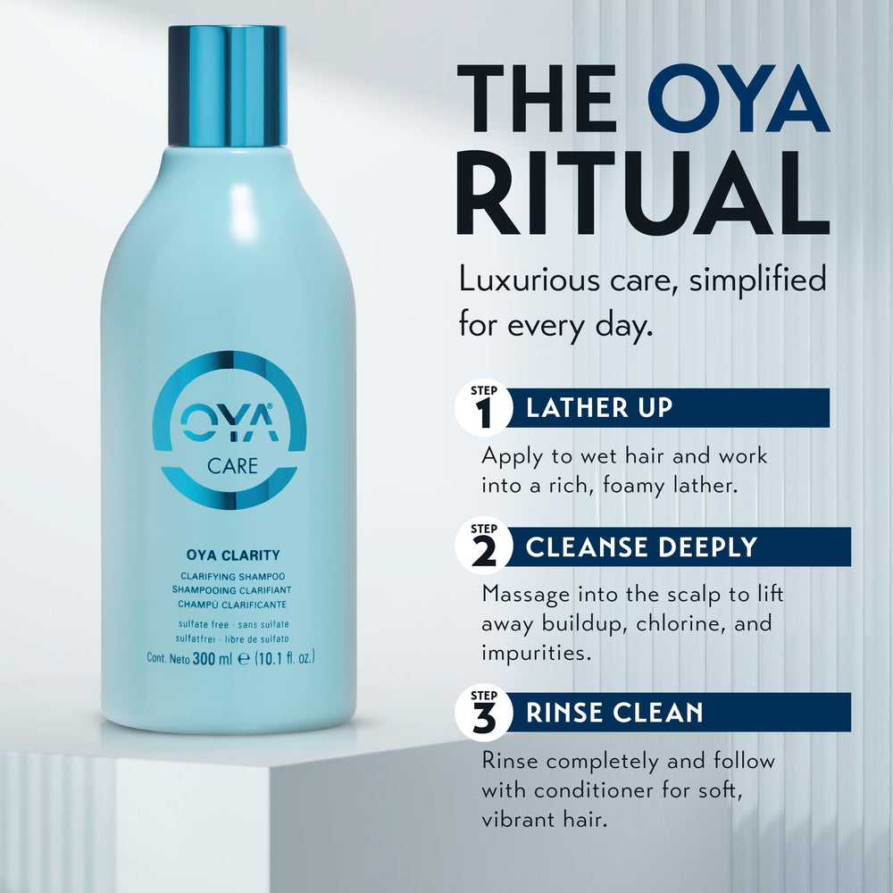 OYA Clarity 300ml bottle on bathroom shelf for everyday detox.