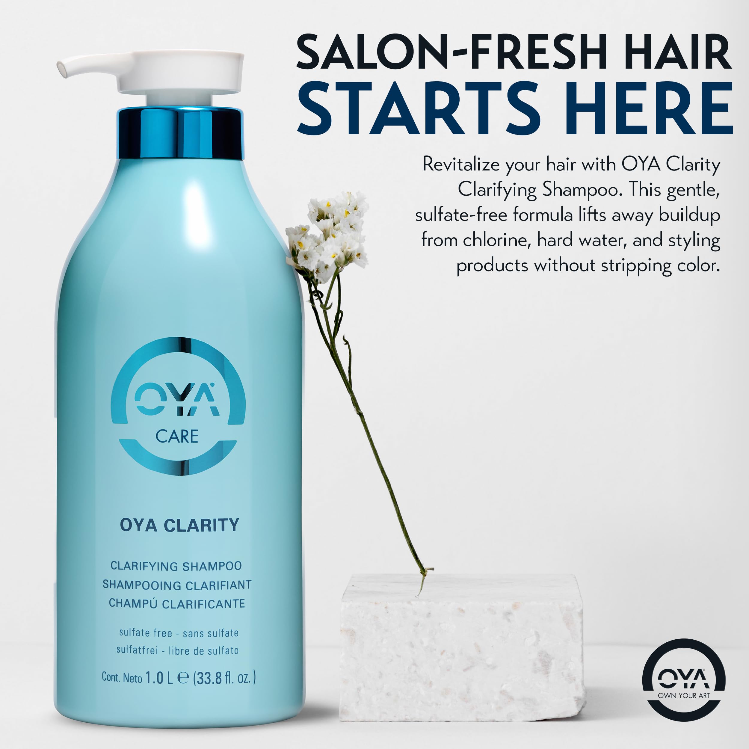 OYA Clarity label close-up shows green tea and sea kelp for nourished shine