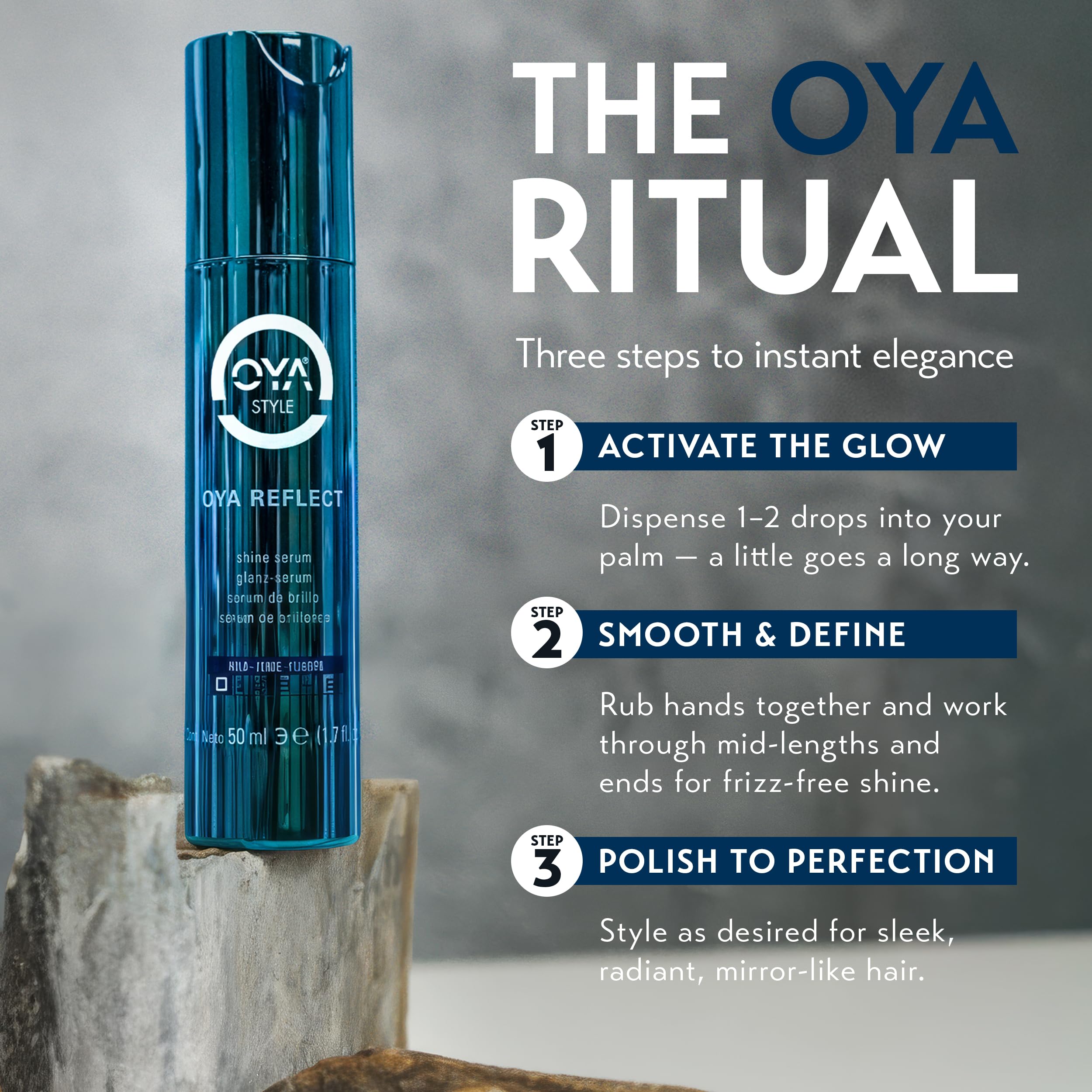 OYA Reflect packaging close-up showing 50ml size for travel.