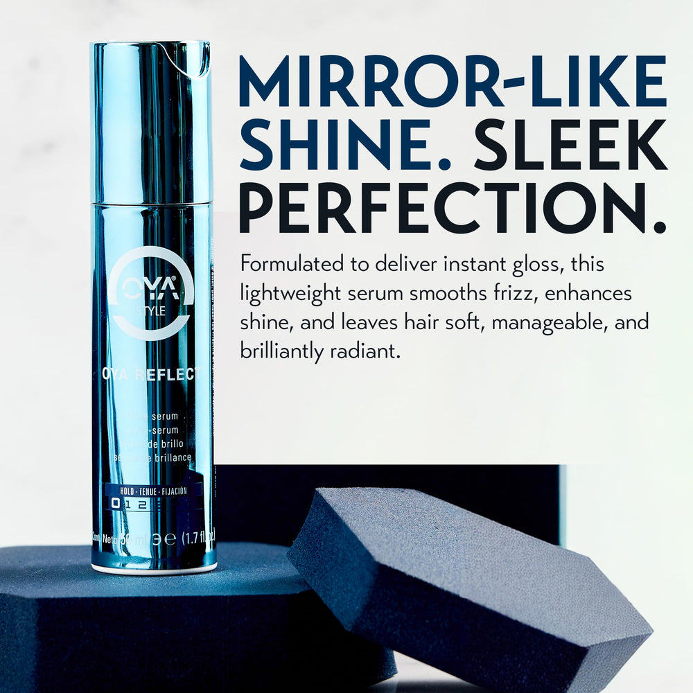 OYA Reflect serum on hair reveals silky texture and radiant shine.