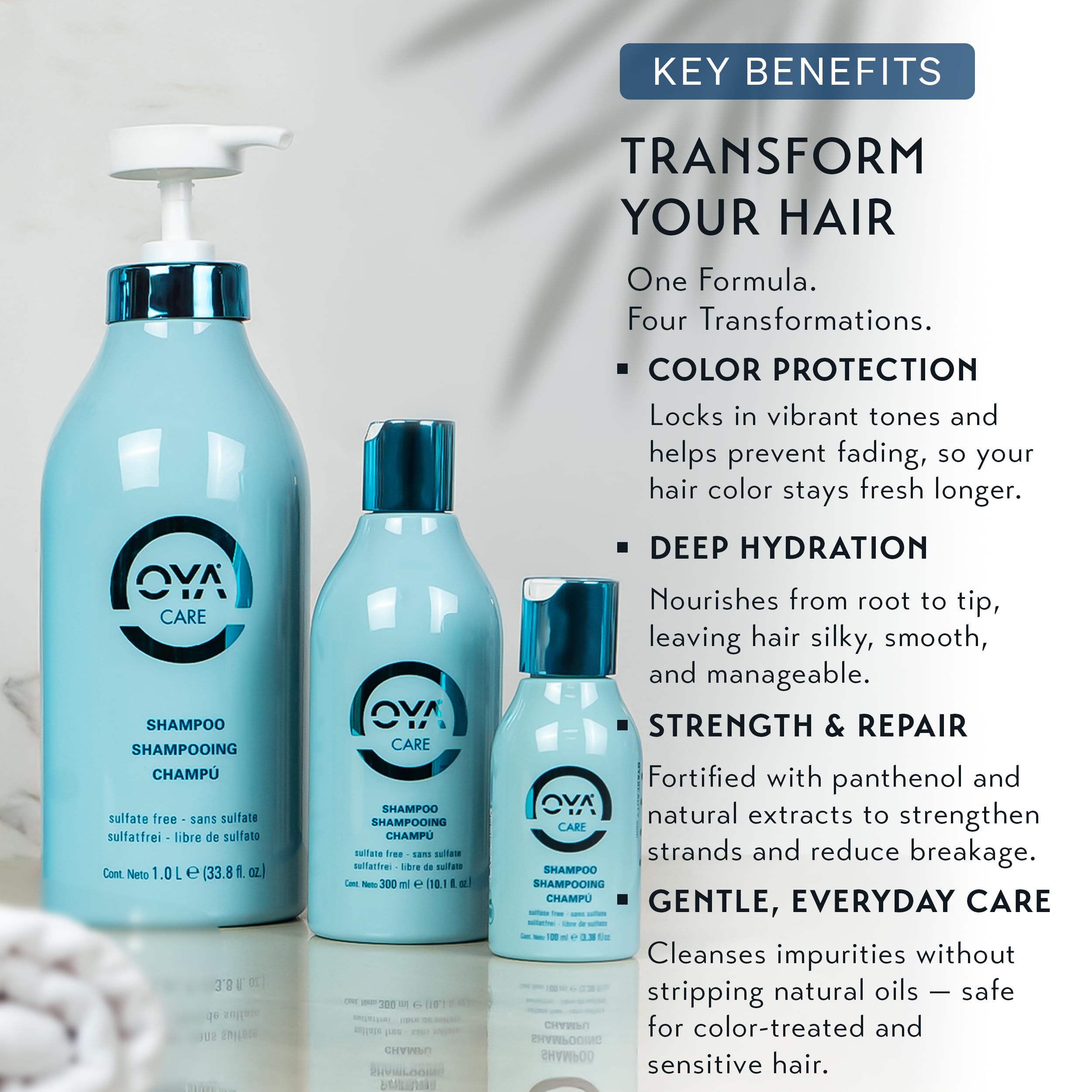OYA Shampoo for dry, damaged hair adds softness and balance.