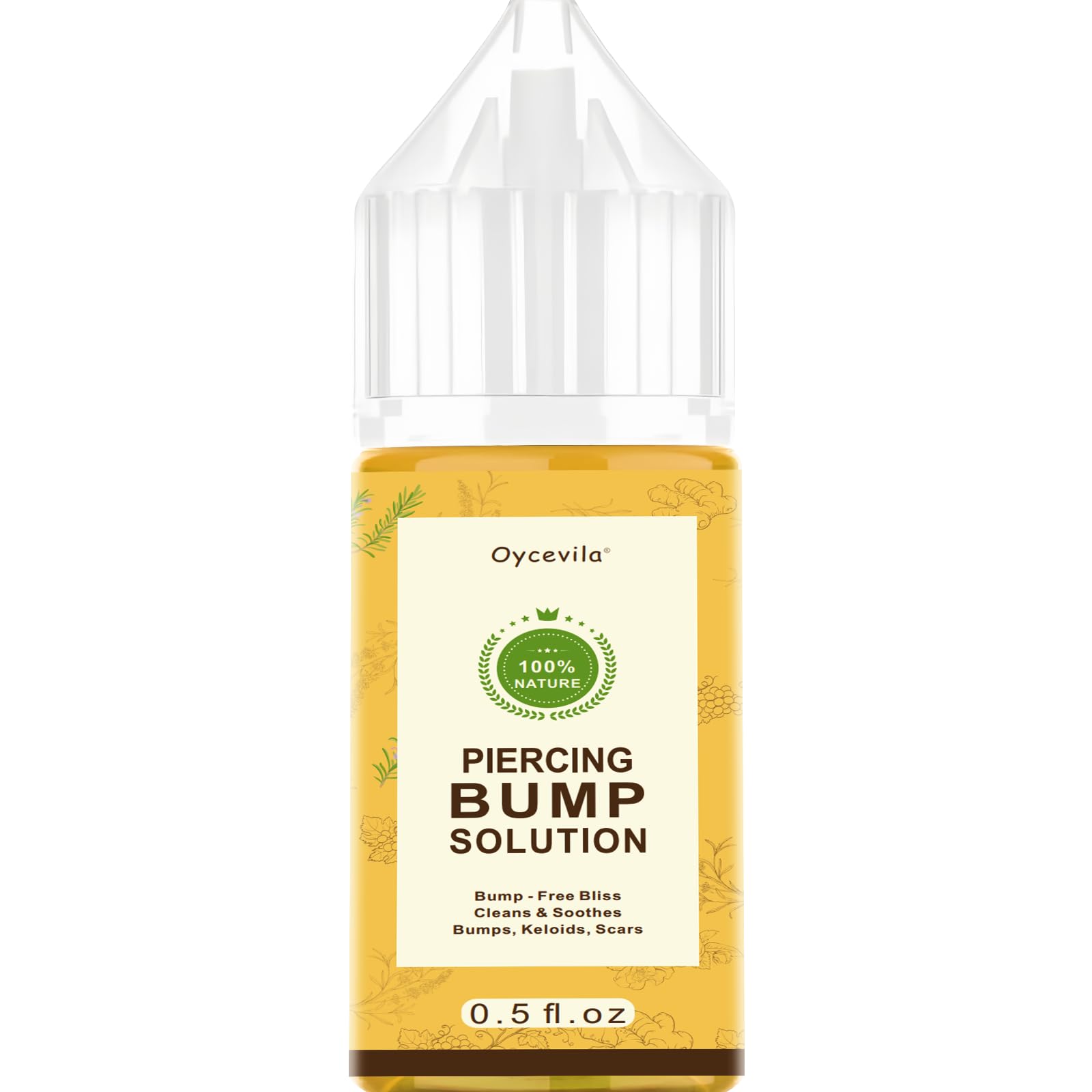 Oycevila piercing bump oil bottle for gentle care and soothing bumps.