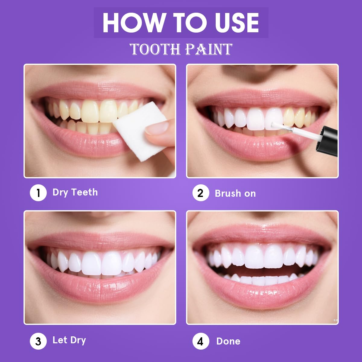 oygcee White Tooth Paint on teeth highlighting a dramatic white finish for stage performances