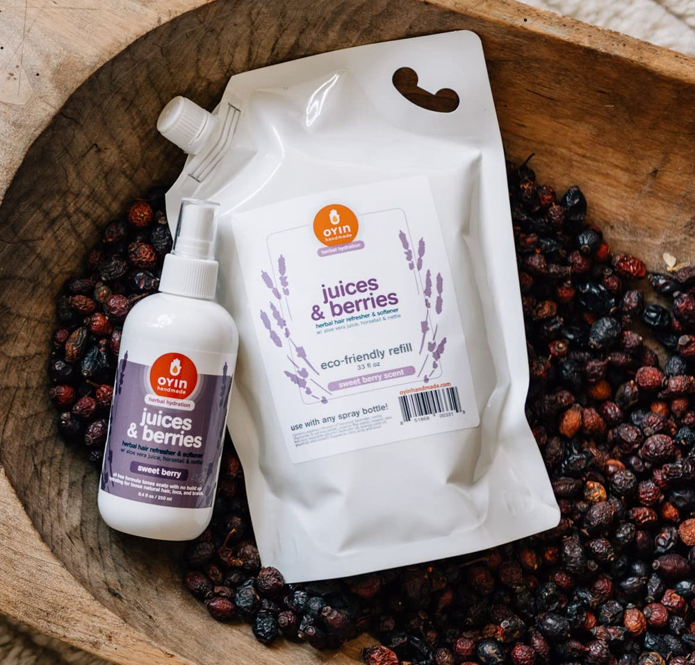Oyin Handmade Juices & Berries leave-in application aids detangling.