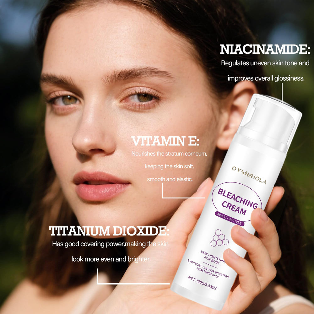 Oyshriola Skin Bleaching Cream texture closeup reveals smooth, hydrating formula.