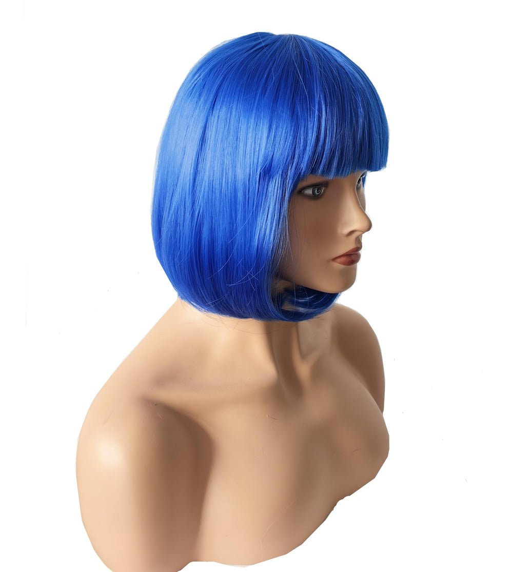 OYSRONG blue bob wig back view reveals even length and shine