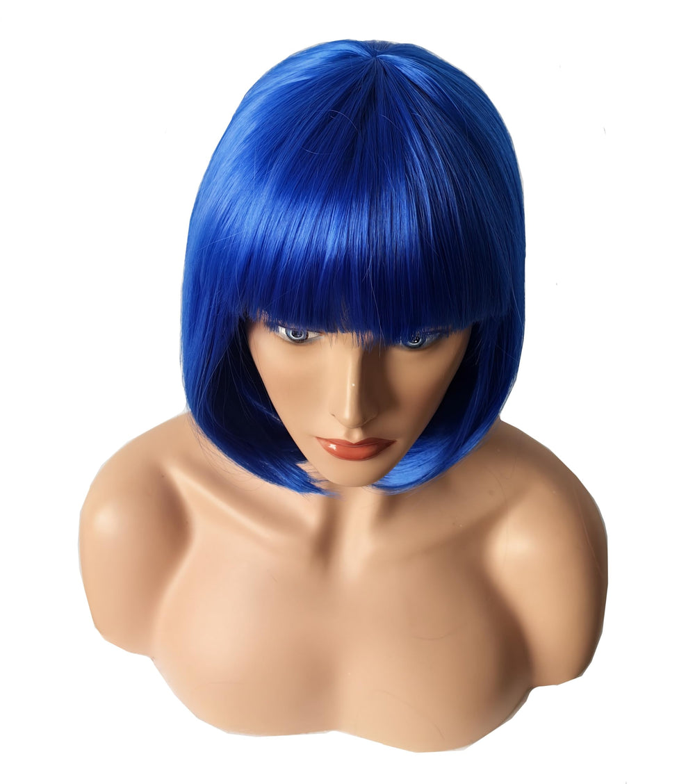 OYSRONG blue bob wig bangs closeup emphasizes neat fringe
