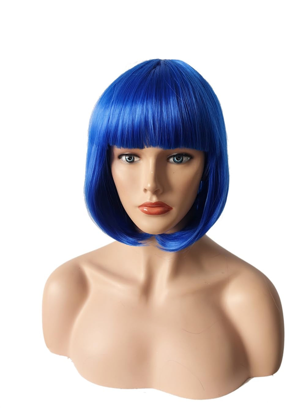 OYSRONG blue bob wig front view showing vibrant color and sleek straight cut