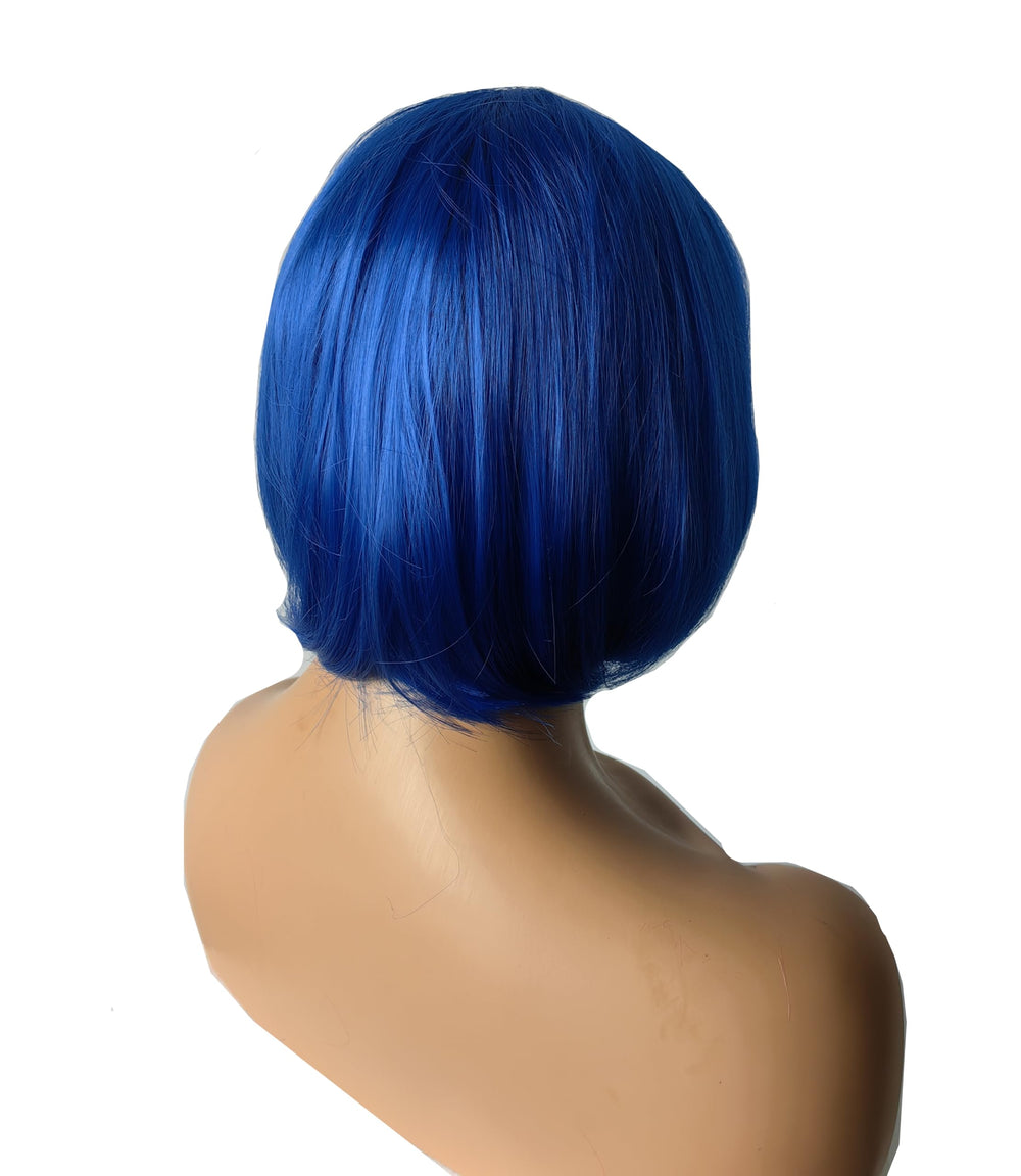 OYSRONG blue bob wig texture closeup reveals smooth synthetic fibers