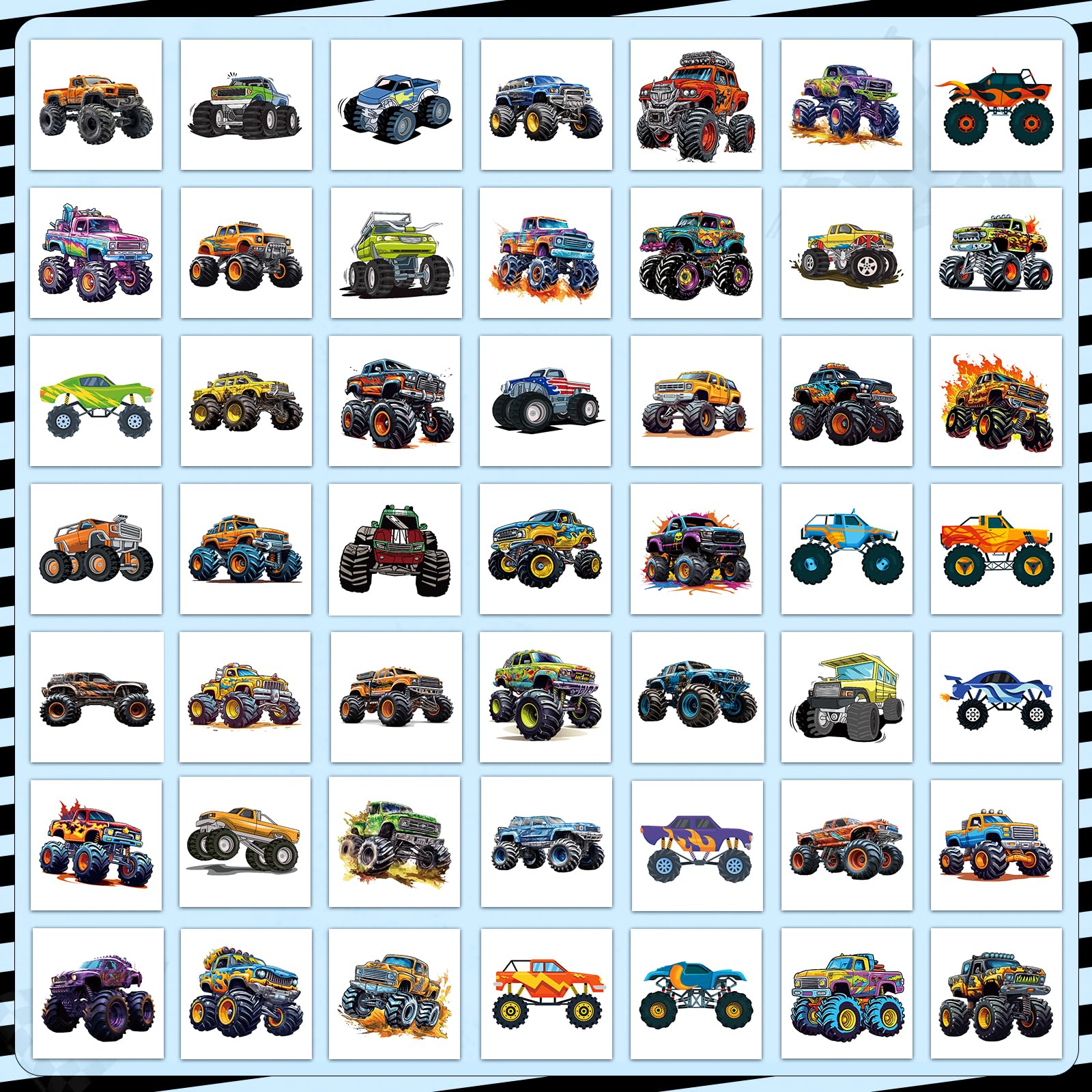 Ozepao kids car tattoos with colorful monster trucks for play.