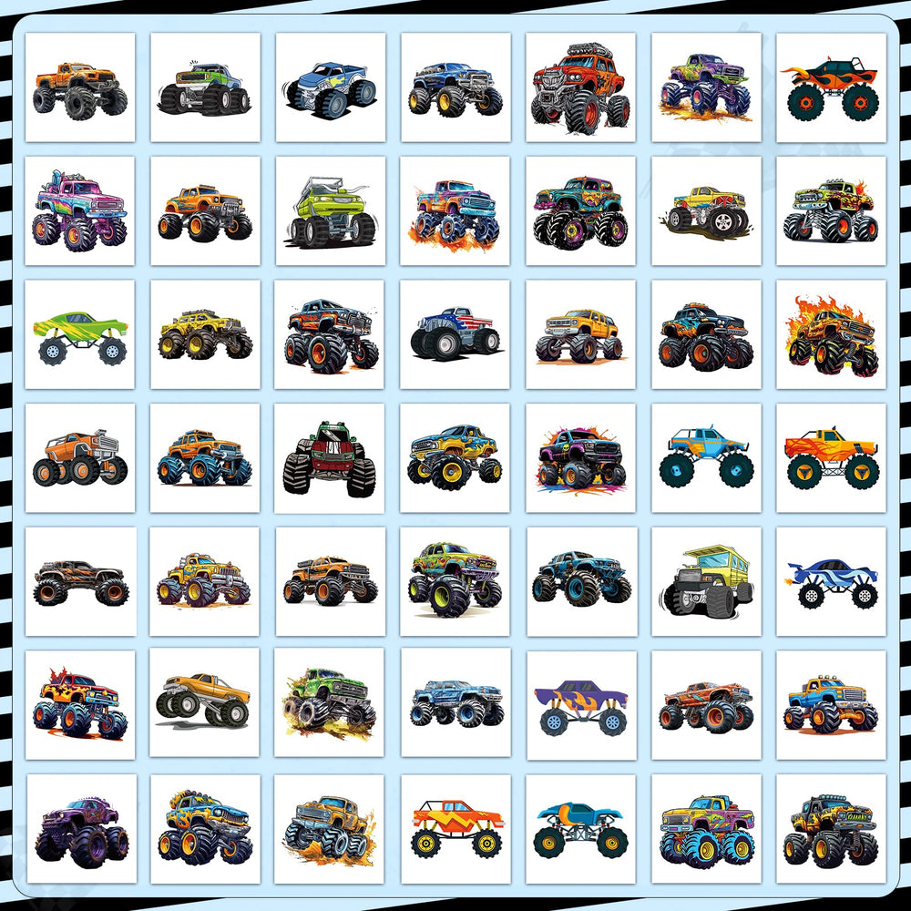Ozepao kids car tattoos with colorful monster trucks for play.