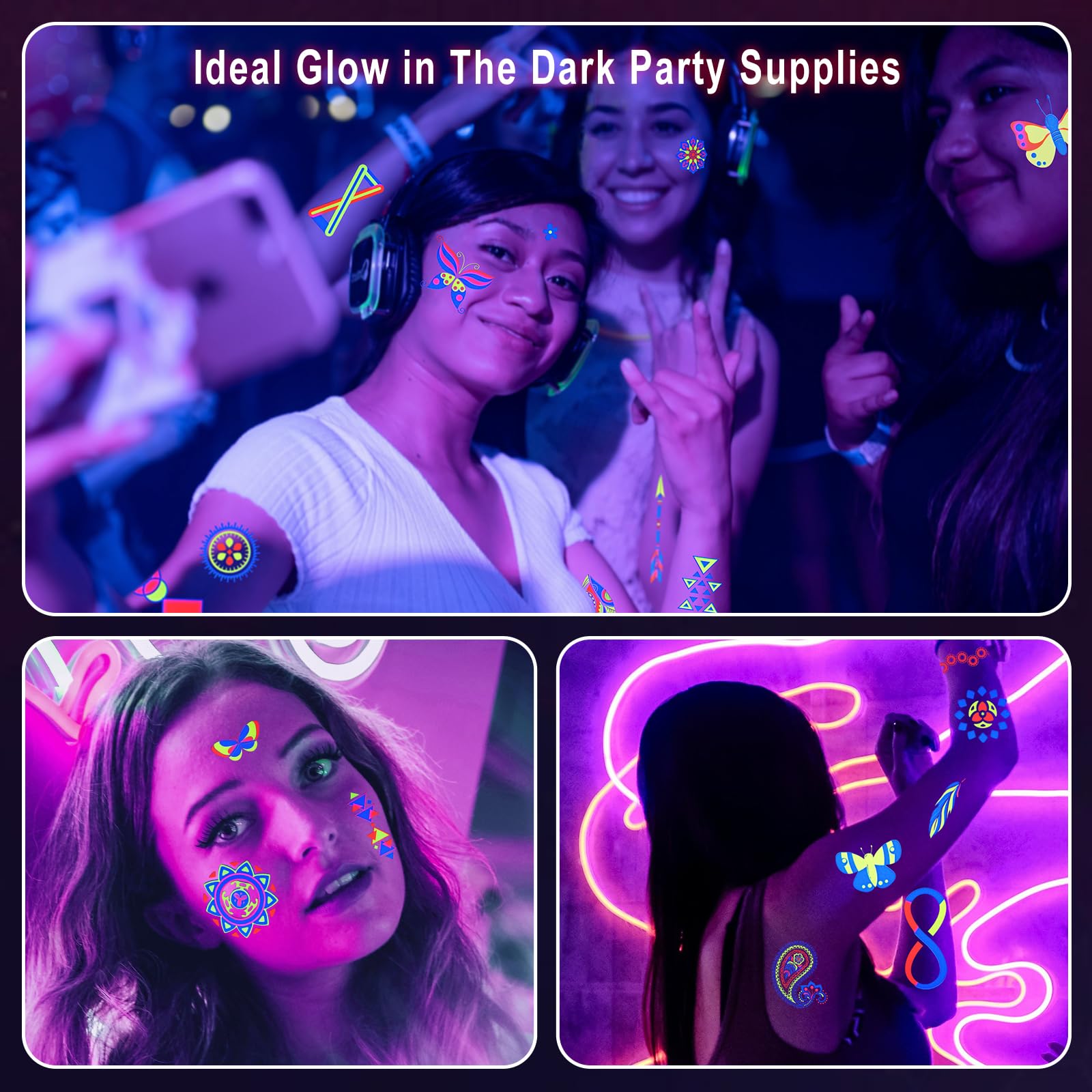 Ozepao neon festival tattoos serve as glow party accessories for memorable nights