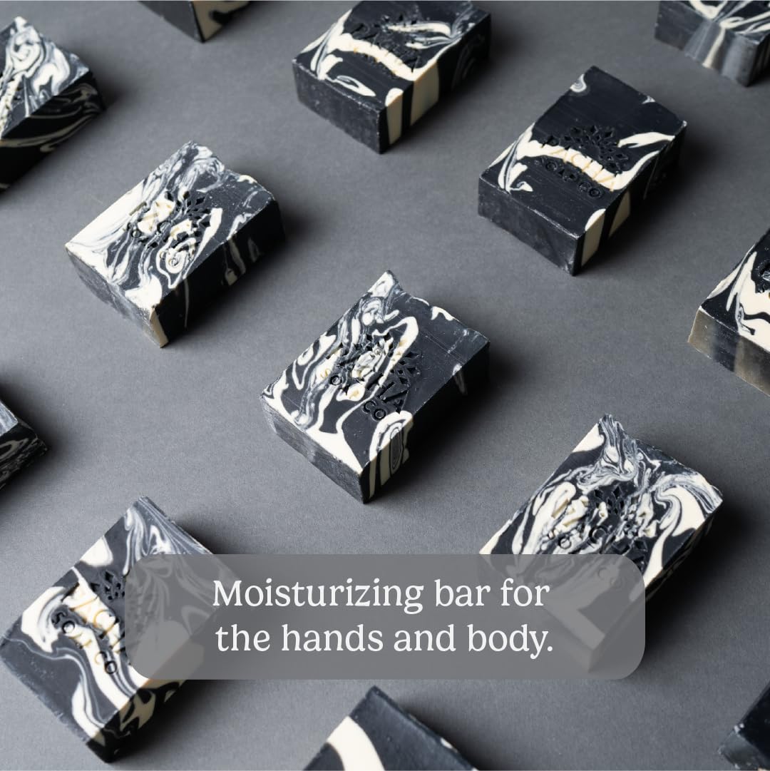 Pacha Soap Co Clarifying Charcoal bar lathers richly for refreshing cleanse.