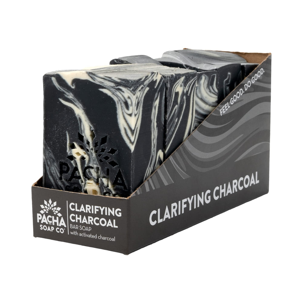 Pacha Soap Co Clarifying Charcoal bar packaging highlights premium self-care gift option.