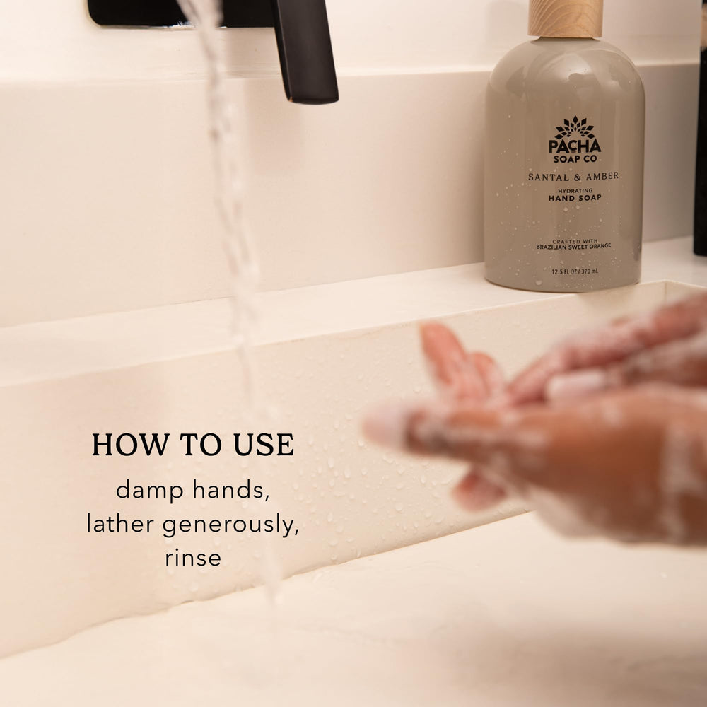 Creamy lather from White Blossom & Fig hand soap on hands