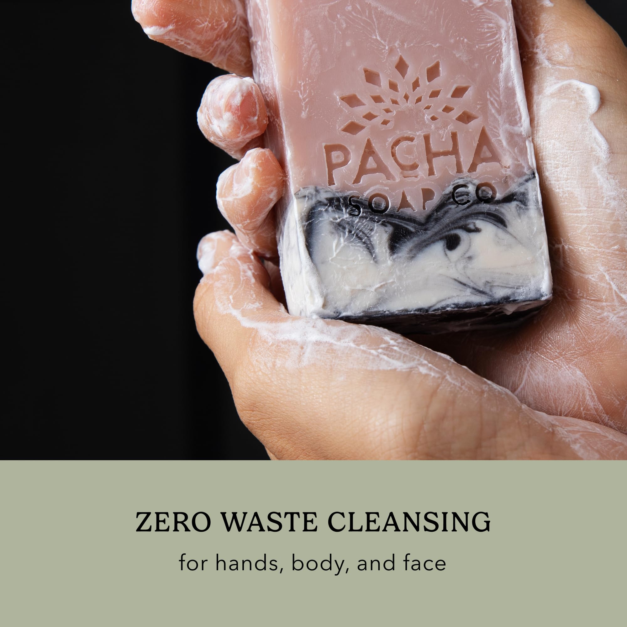 Pacha Soap Co creamy lather image showcases hydrating cleansing and skin balance.