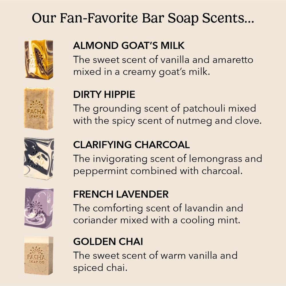 Pacha Soap Co dirty hippie bar with earthy scent for refreshing cleansing.