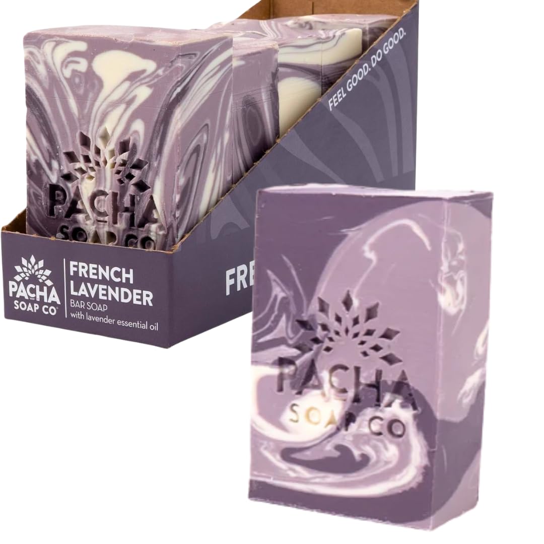 Pacha Soap Co. French Lavender bar soap closeup lather for calming cleansing.