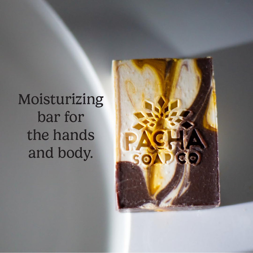 Pacha Soap Co handcrafted in Nebraska enhances skin softness with creamy lather.