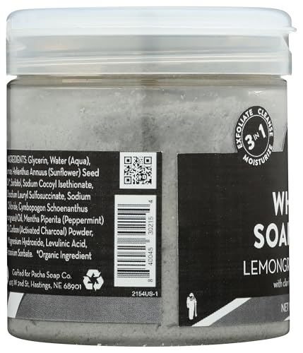 Pacha Soap Co whipped scrub in bathroom creates spa-like self-care vibes.