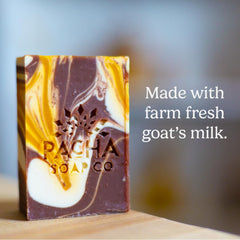 Pacha Soap Co natural ingredients with almond, cherry and vanilla for gentle cleansing.