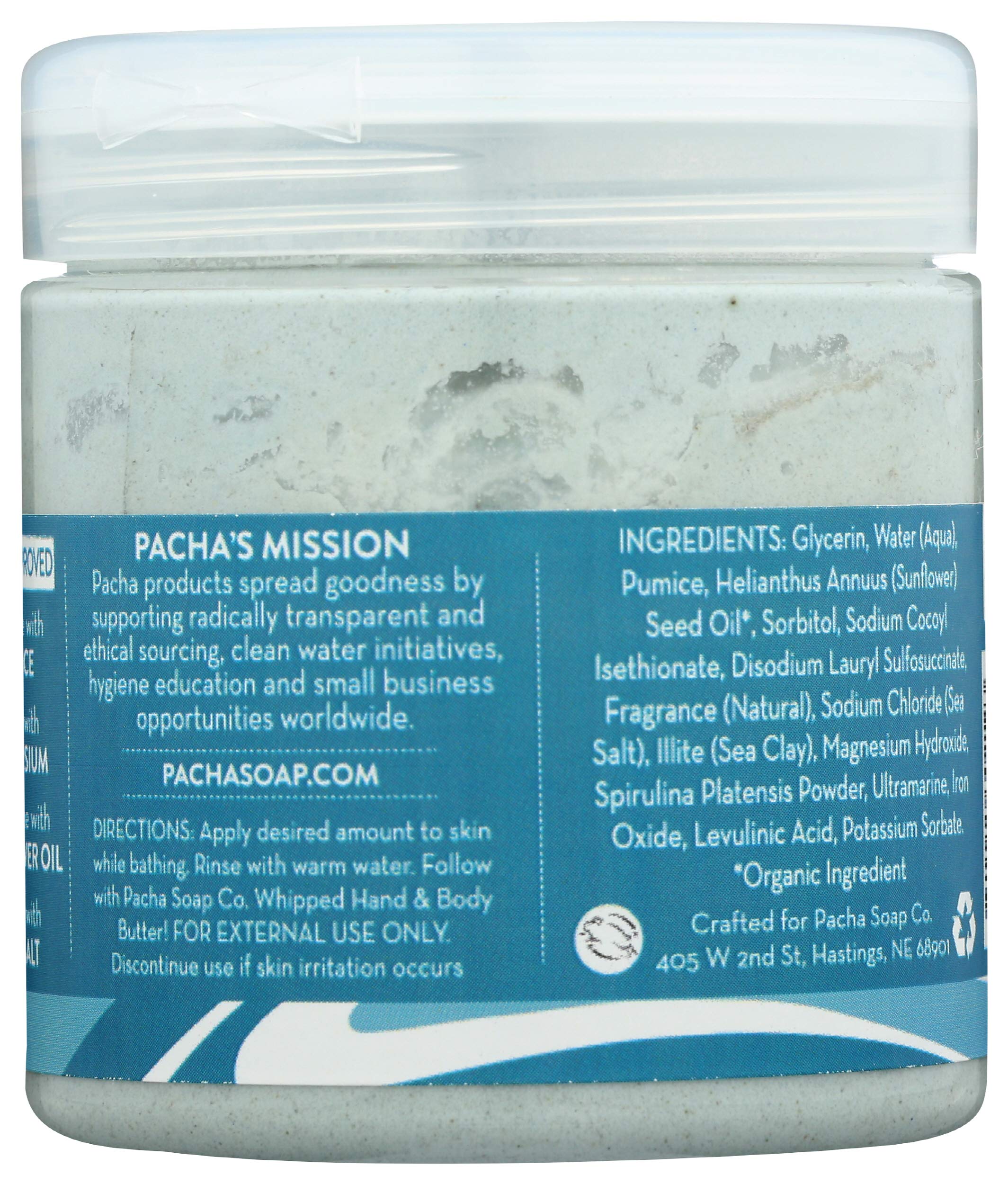 Pacha Soap Co Sea Mud Whipped Soap Scrub lather spreading on wet skin.