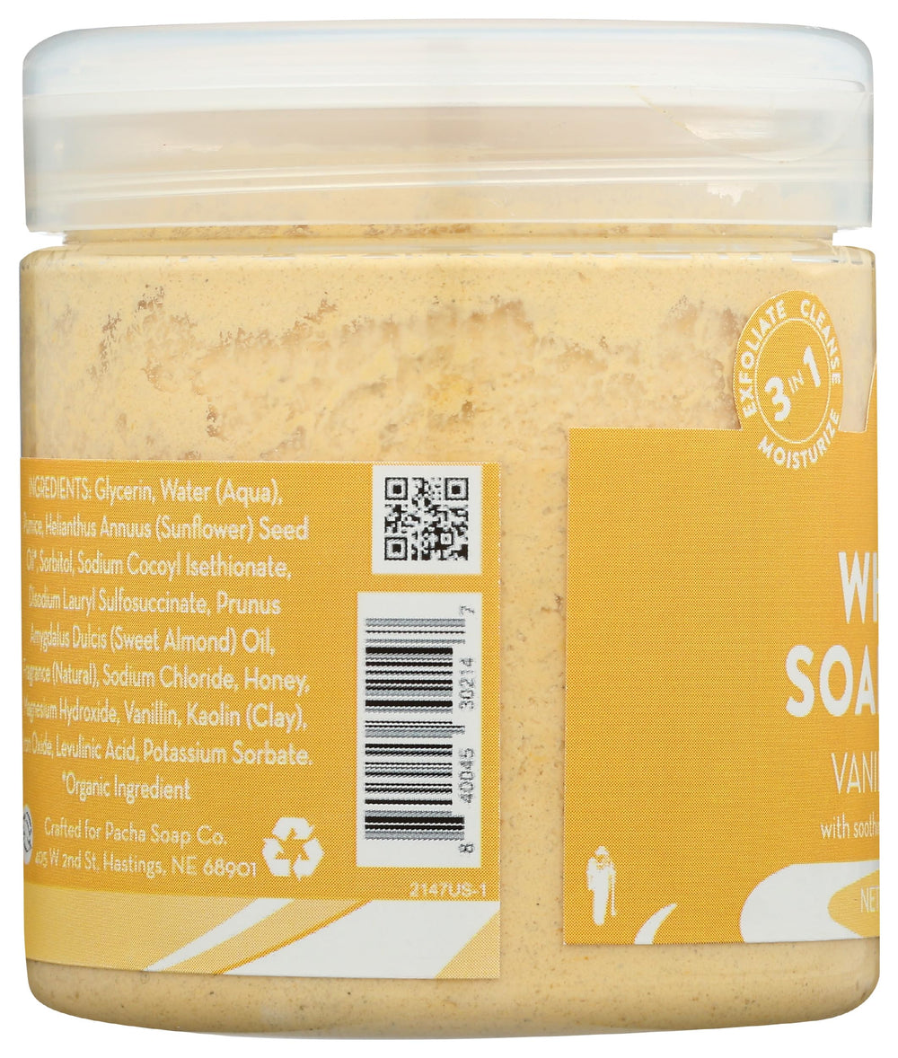 Pacha Soap Co packaging shows vanilla almond ingredients