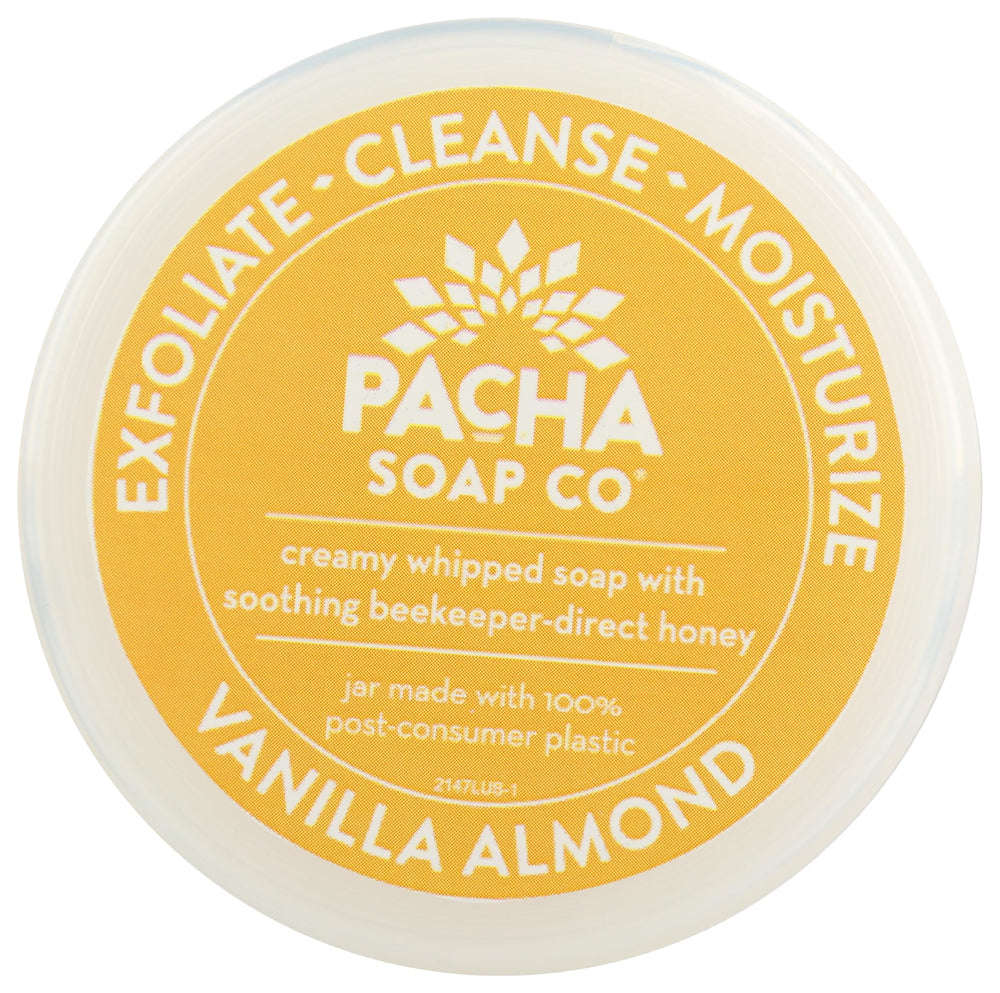 Pacha Soap Co scrub in shower, creamy foam on skin