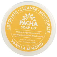 Pacha Soap Co scrub in shower, creamy foam on skin