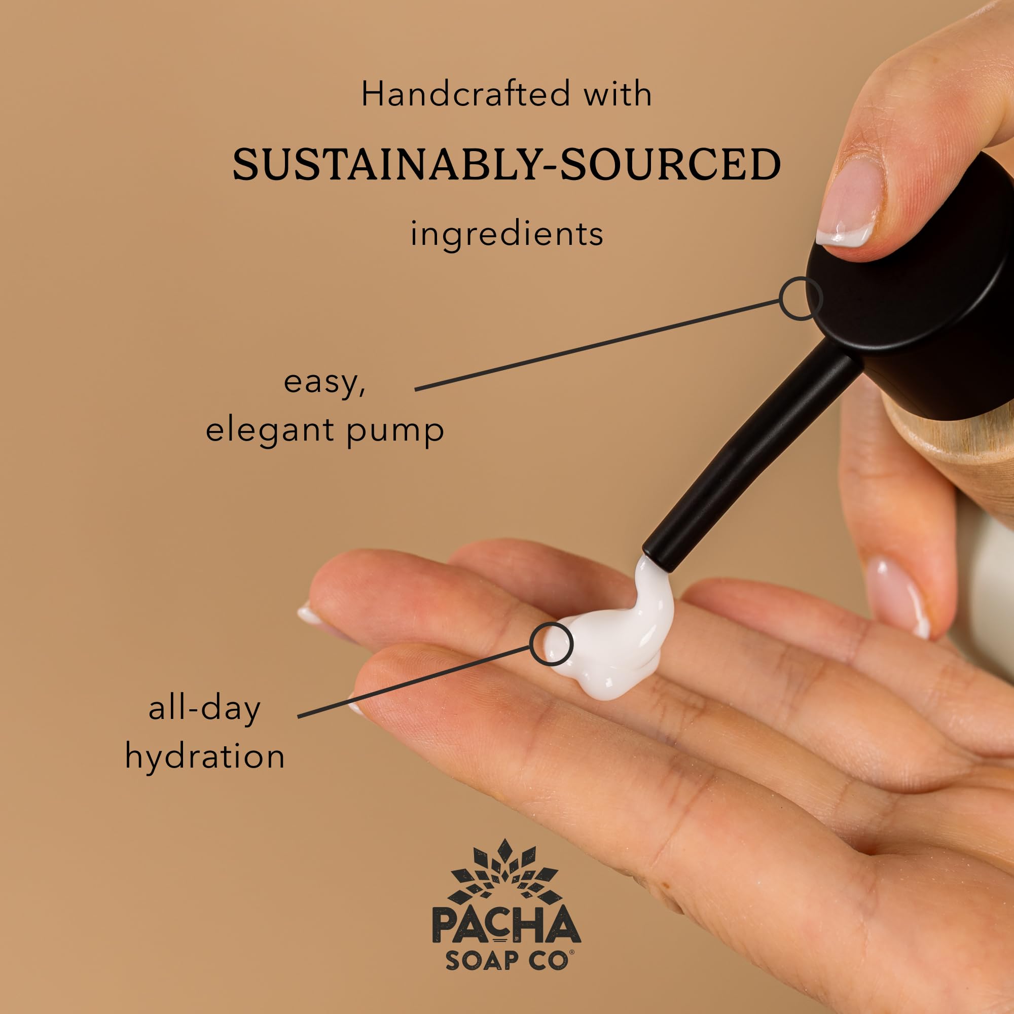 Pacha Soap Co vanilla sage dispenser pump for easy everyday use