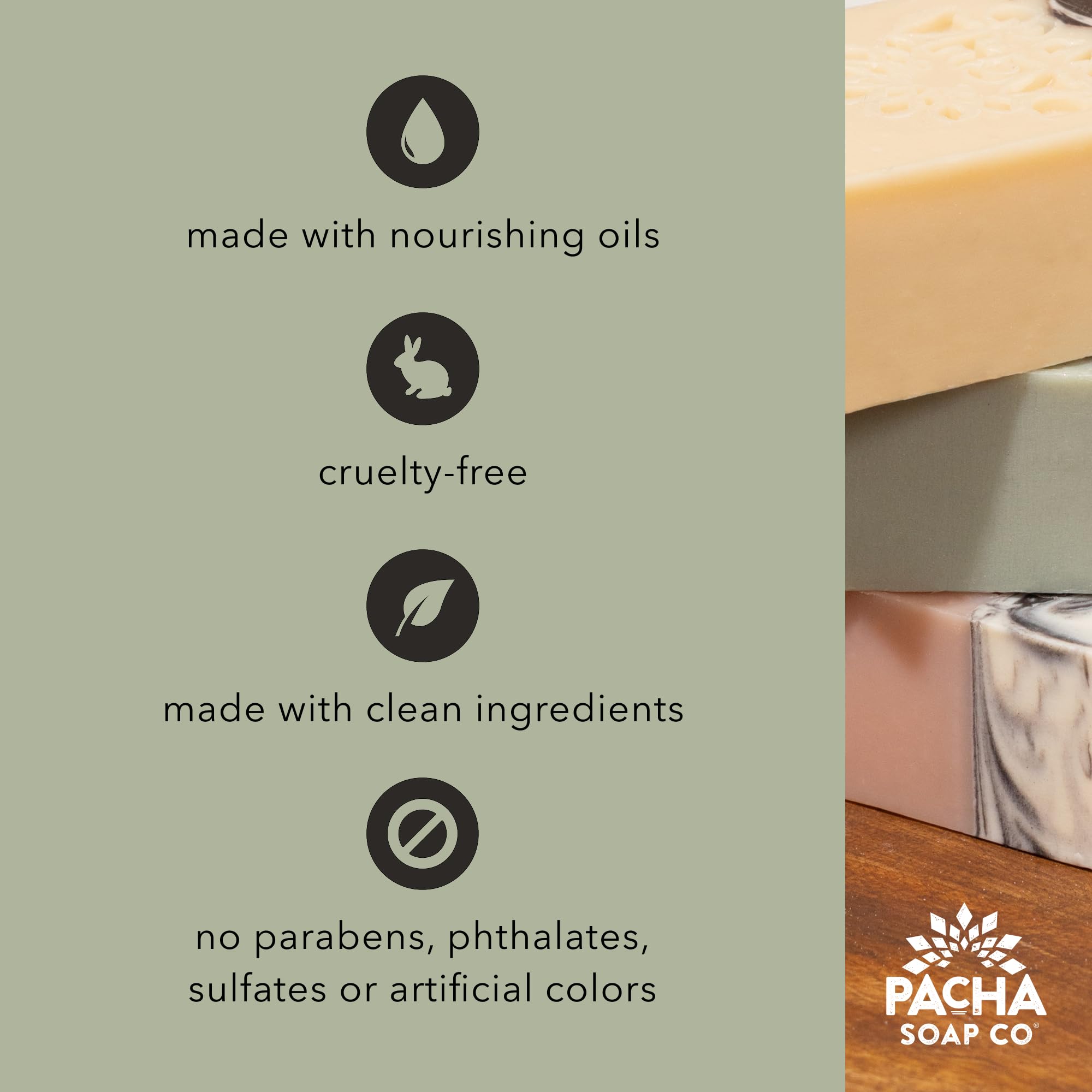Pacha Soap Co vanilla sage label closeup noting paraben and dye free