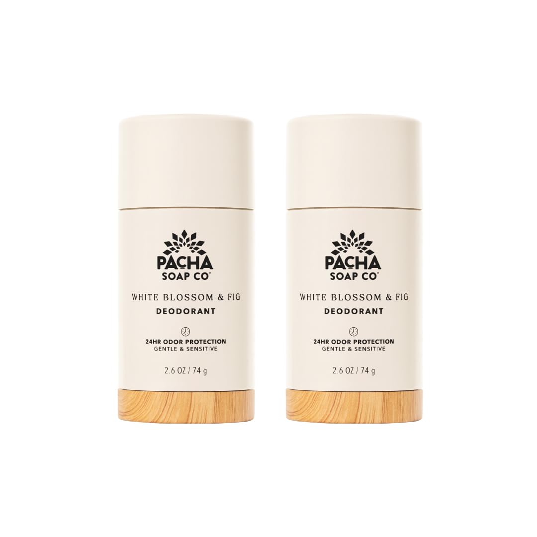 Pacha Soap Co White Blossom & Fig deodorant pack showcases gift-ready packaging.
