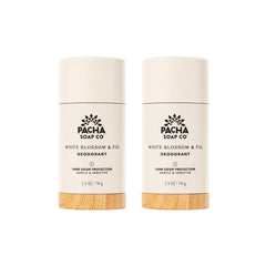 Pacha Soap Co White Blossom & Fig deodorant pack showcases gift-ready packaging.